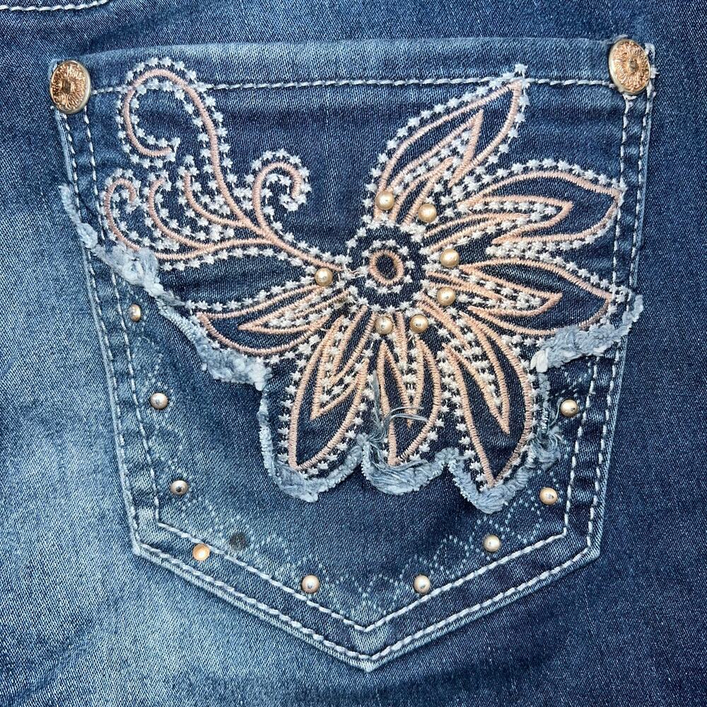 Hydraulic Womens Lola Curvy Denim Blue Jean Shorts Dark Wash Studded Pockets 7 8 - Picture 7 of 10